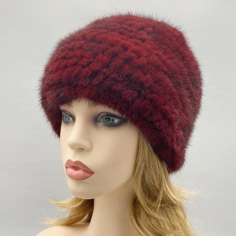 Men Woman Fur Hat Winter Real Fur Knitted Mink Cap Unisex Classic Warm Headwear Natural Mink Fur Beanies