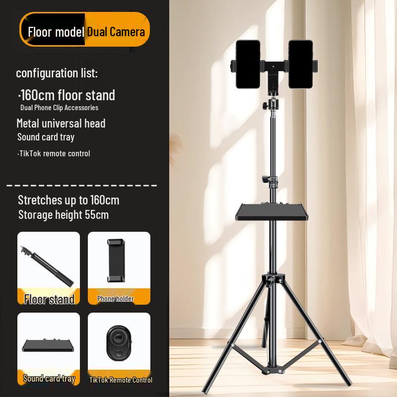 2025 Multi-Angle Phone Livestream Stand with Sound Card Tray & Tripod Support