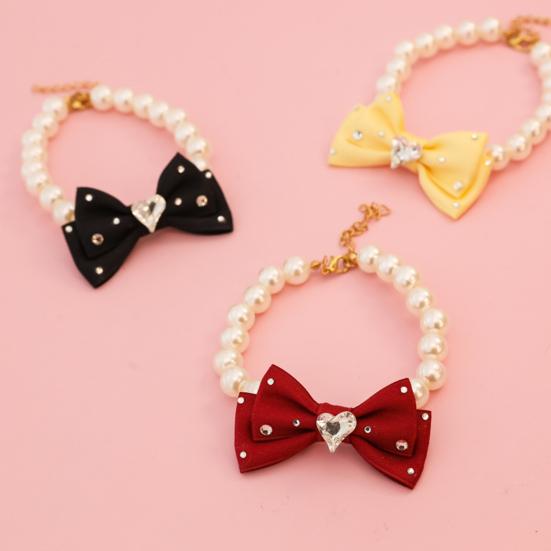 Faux Pearl Pet Collar Necklace with Bow for Dogs Cats Fancy Cat Wedding Collar Jewelry for Girl Cats Dogs Accessories