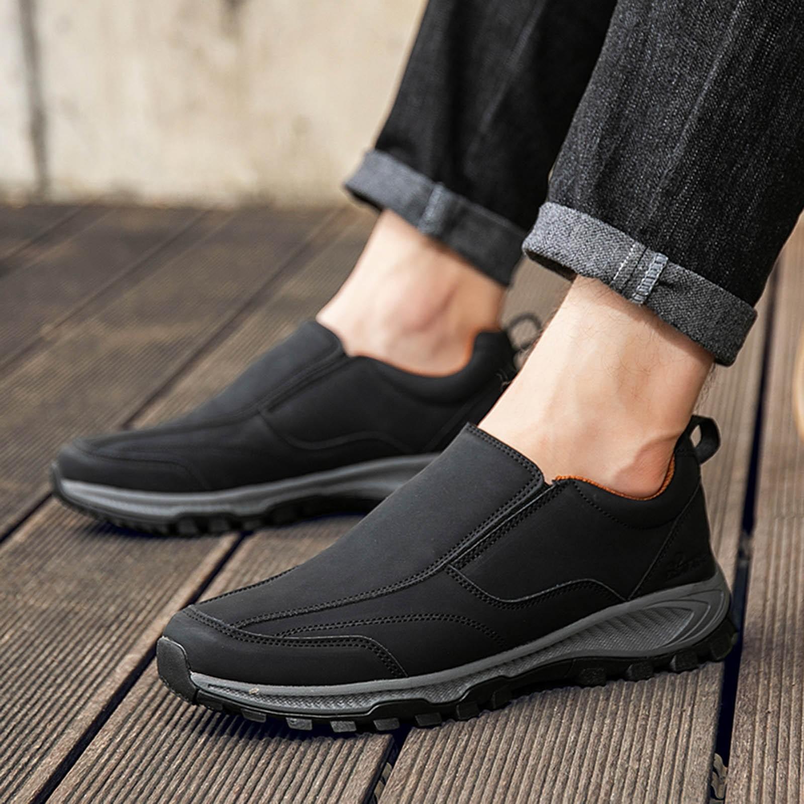 Men S Fashion Leather Slip Outdoor Hiking Shoes Leisure Sports Hiking Shoes Sneaker Socks For Men 41 чёрный