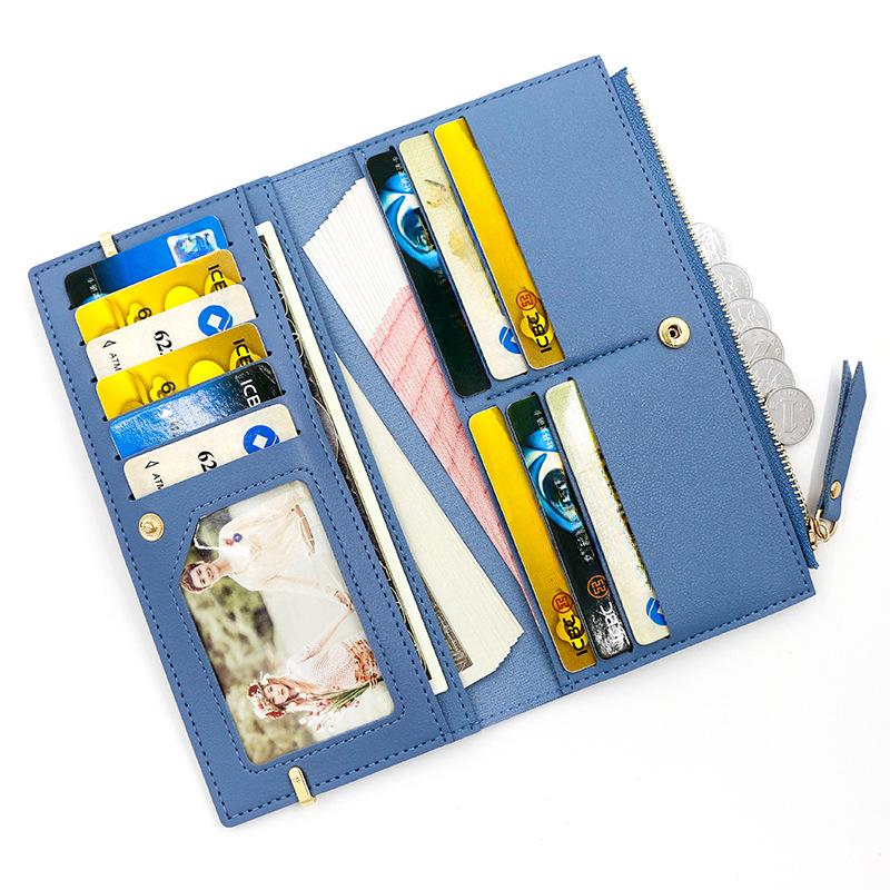 Women's Long Wallet Leather Collage Solid Color Fashionable Wallet Coin Purse