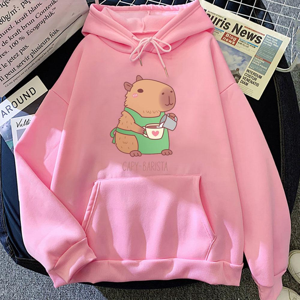 Cute Capybara Barista Making Coffee Hoodie With Hooded Harajuku Kawaii Sweatshirt Anime Print Cartoon Clothes Sudaderas Hoody