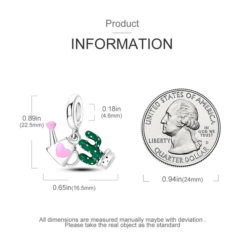 Pot d'arrosage Rose Plaqué Cuivre et Pendentifs Cactus Convient aux Bracelets Charms Original Perles Fabrication de Bijoux DIY Femmes