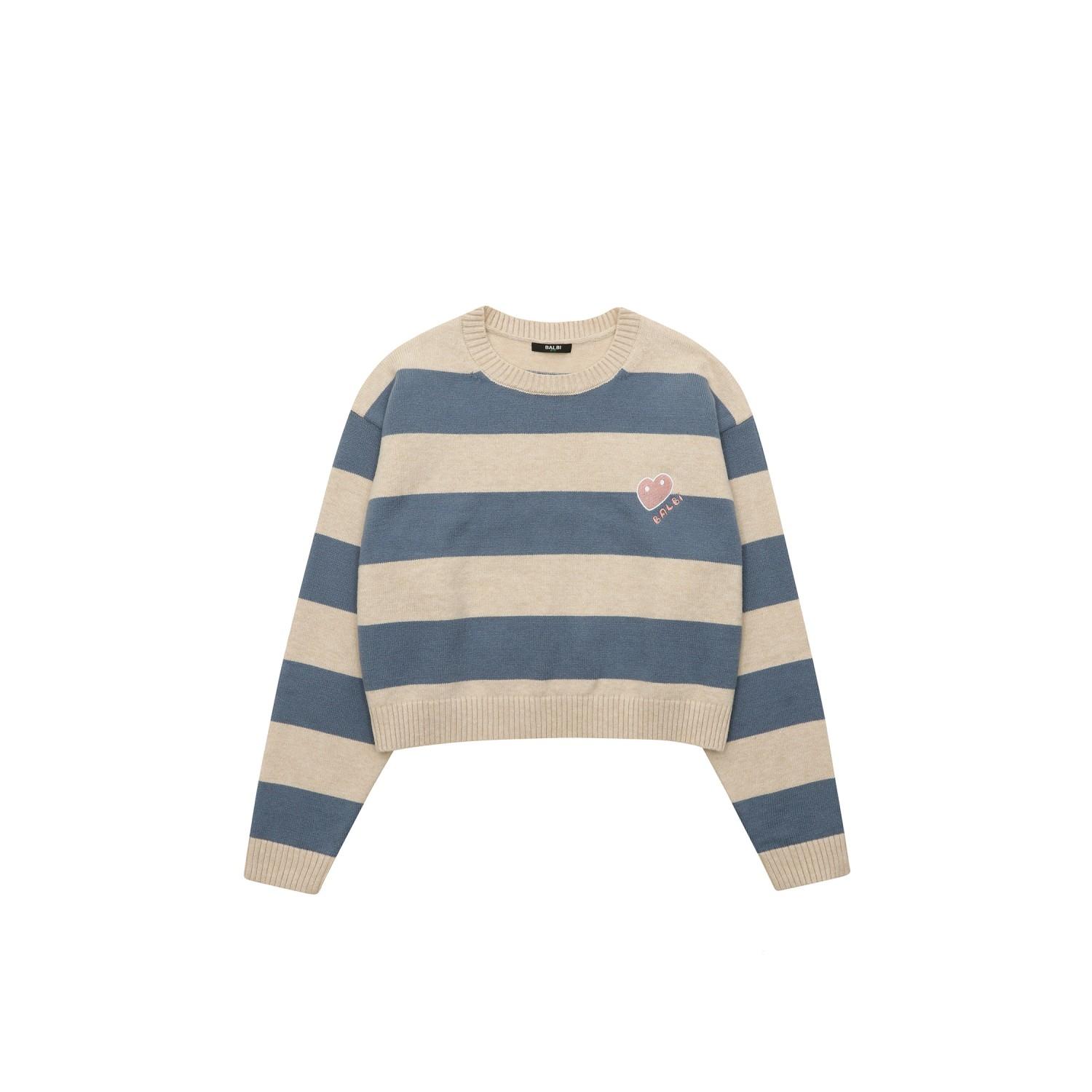 Balbi Heart Embroidery Striped Knit Beige/Free