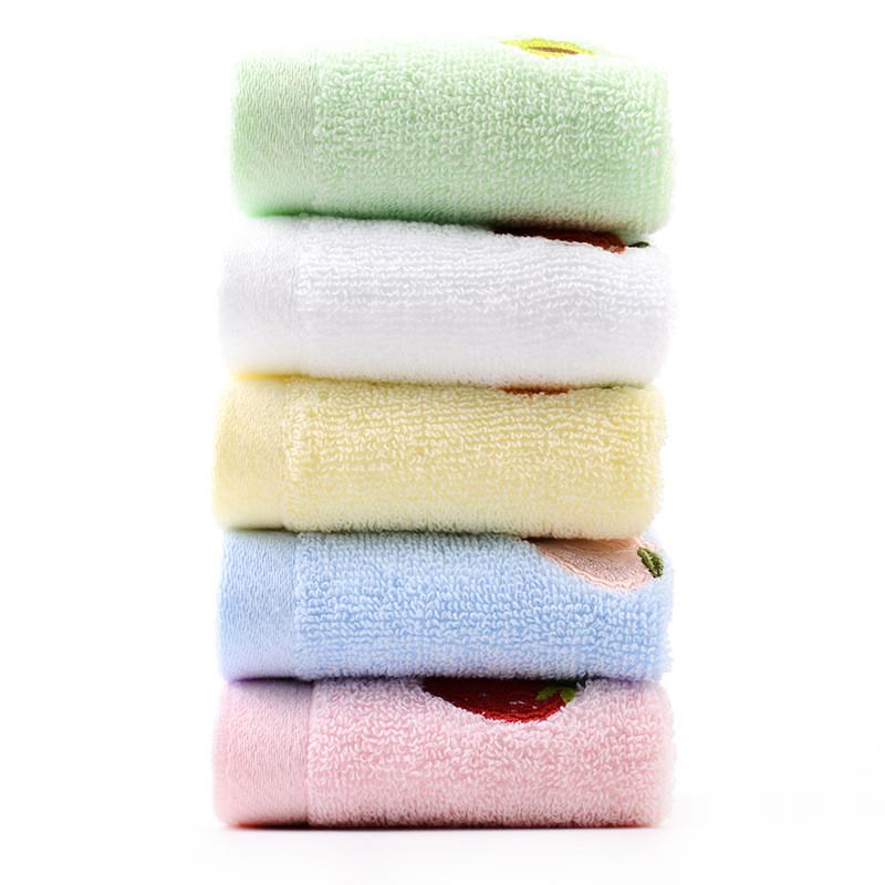 1Pc 25x25cm Small Kindergarten Cartoon Fruit Embroidered Cotton Soft Absorbent Children Kids Baby Square  Face Towel