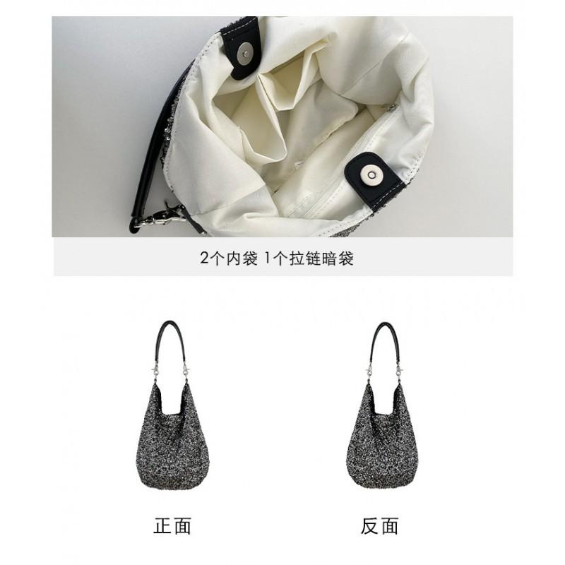 Korean Fashionable Casual Shiny Large-capacity Shoulder Bag Women's 2025 Light Luxury Niche High-end Beaded Tote