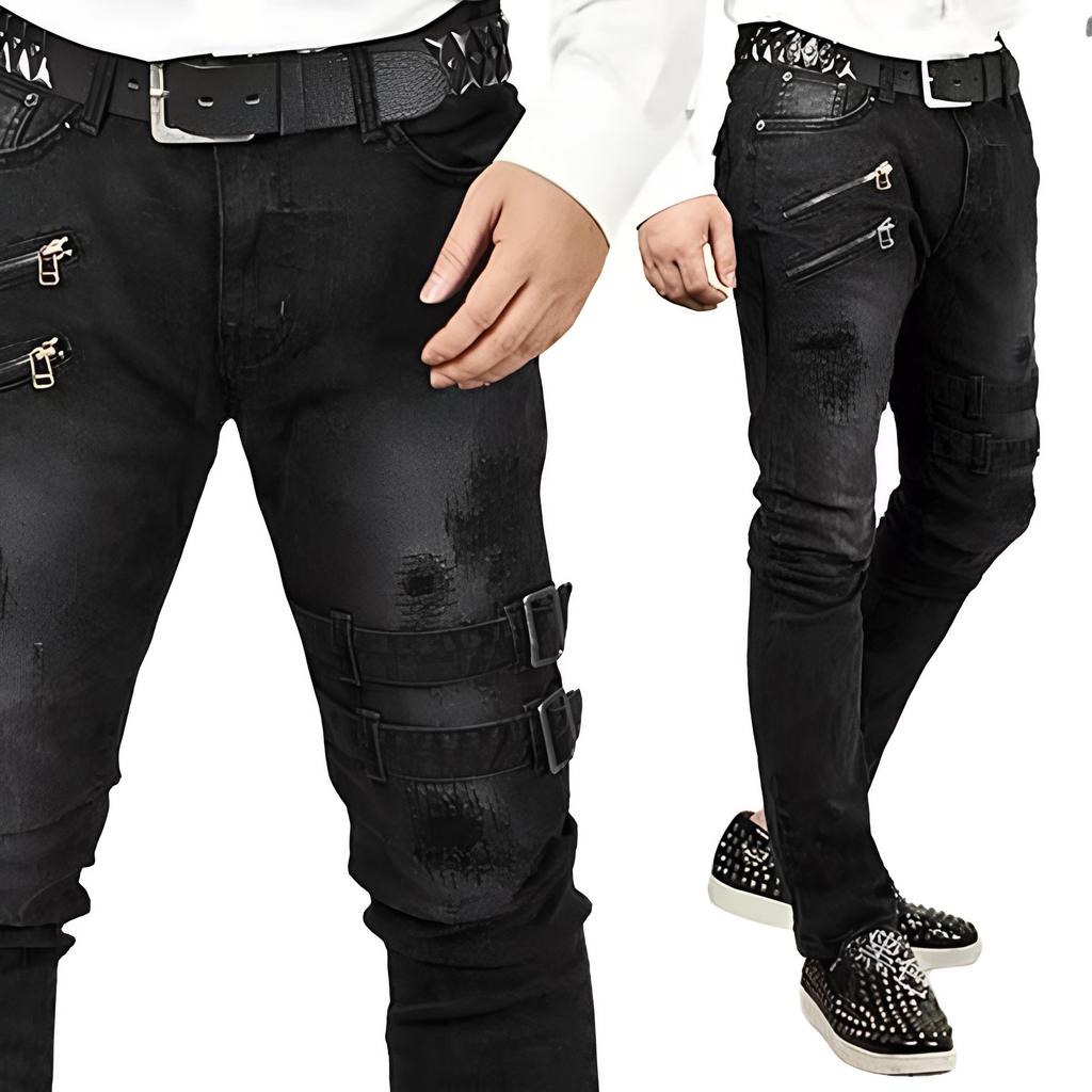 New Men's Fashion Motorcycle Jeans Vintage Slim Jeans Casual Street Style Hip Hop Retro Denim Jeans Plus Size