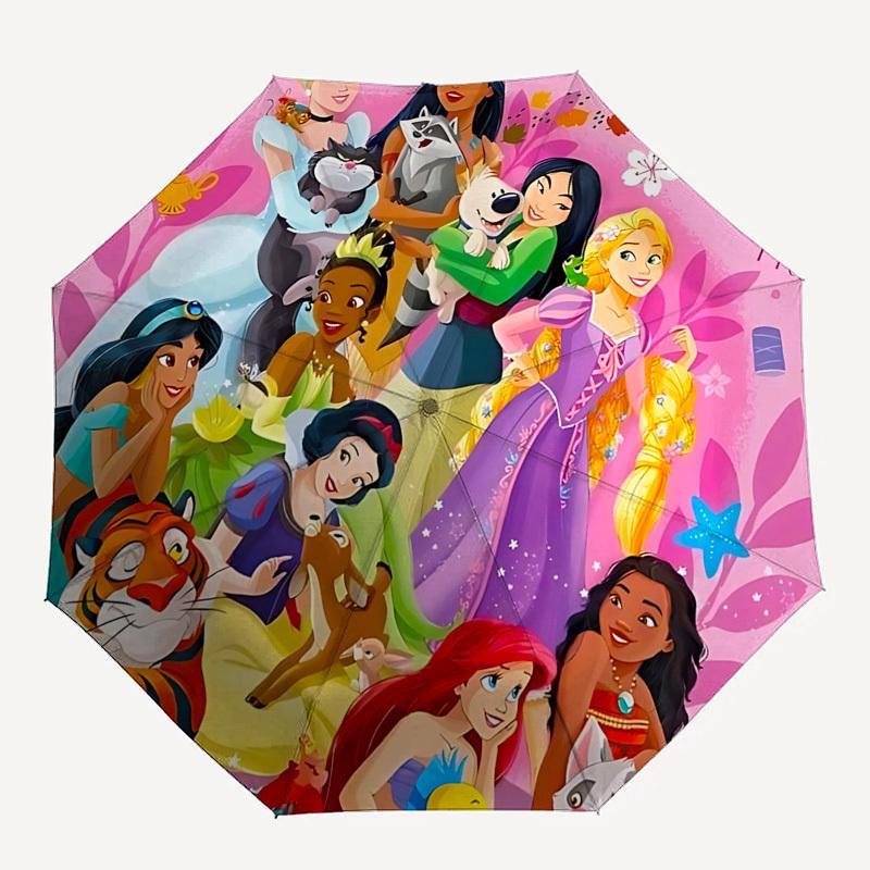 Disney Princess Themed Automatic Opening and Closing Umbrella, Brightly Colored 8-rib Portable Umbrella, Suitable for Men and Women