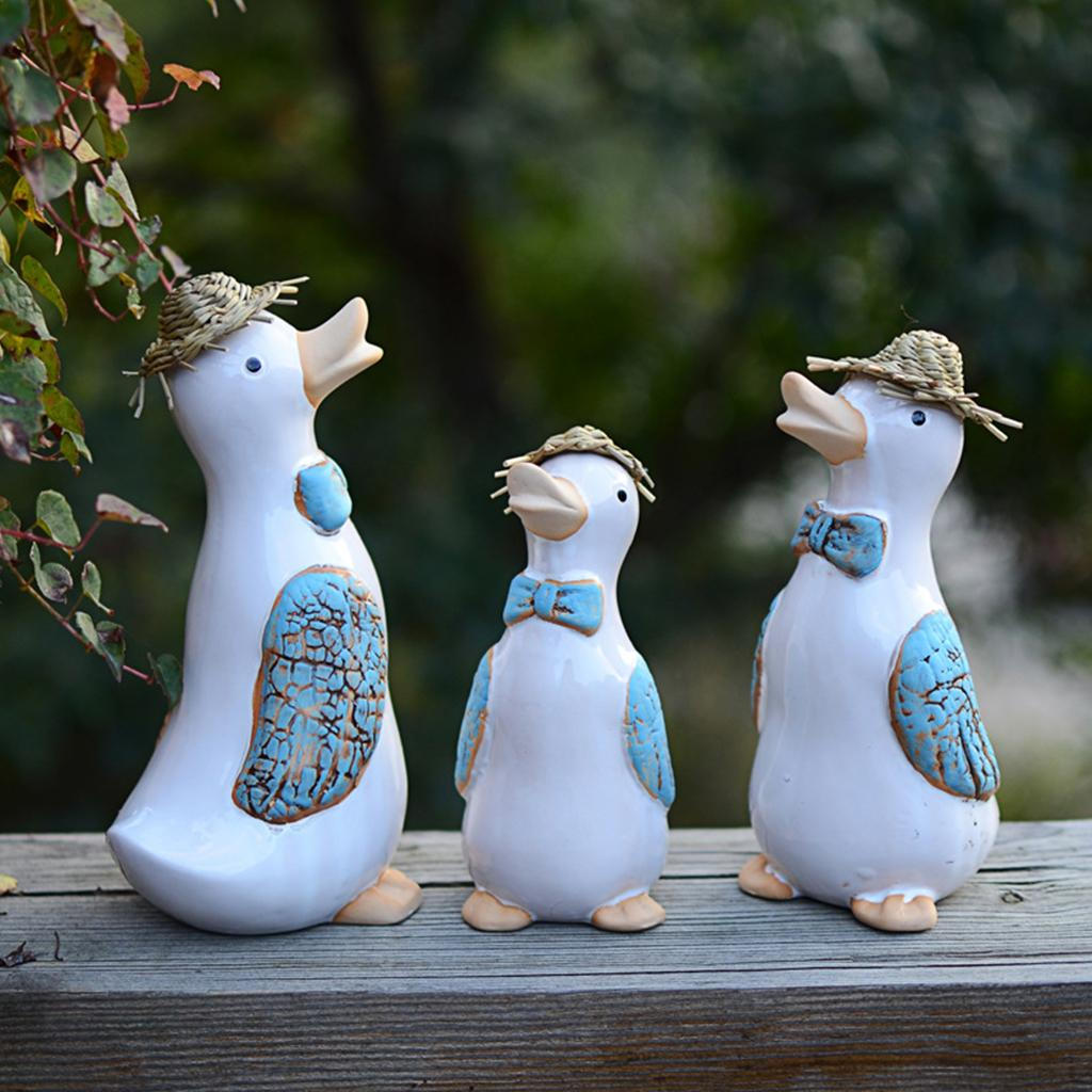 Ceramic Duck Charming Decorative Ornament Statue Figurine Sculpture, Set of 3 Set 1