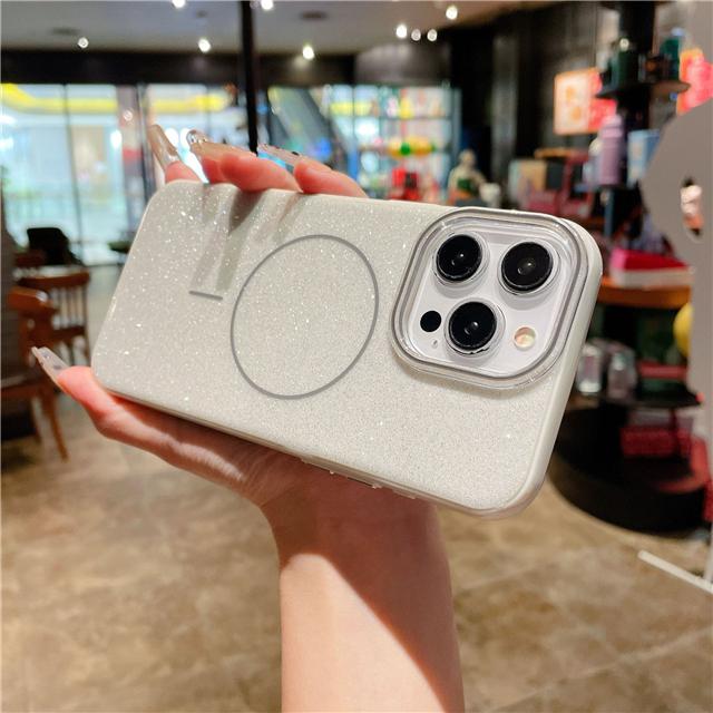 For iPhone 15 Pro Max Luxury Flash Glitter Magsafe Magnetic Candy Frame Phone Case For iPhone 12 13 14 15 Plus Protective Cover