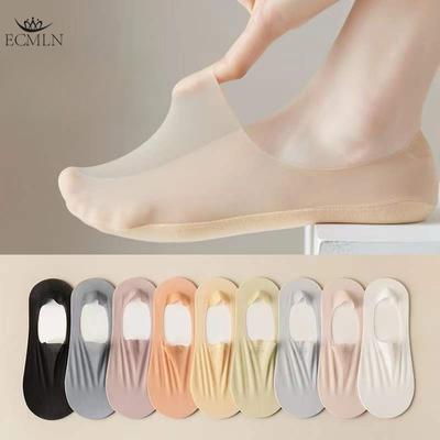 Unsichtbare Bootssocken für Damen im Sommer, dünnes Mesh, atmungsaktiv, rutschfest, ohne Absatz, Mesh, niedriger Schaft, flache Öffnung, kurze Socken für Damen