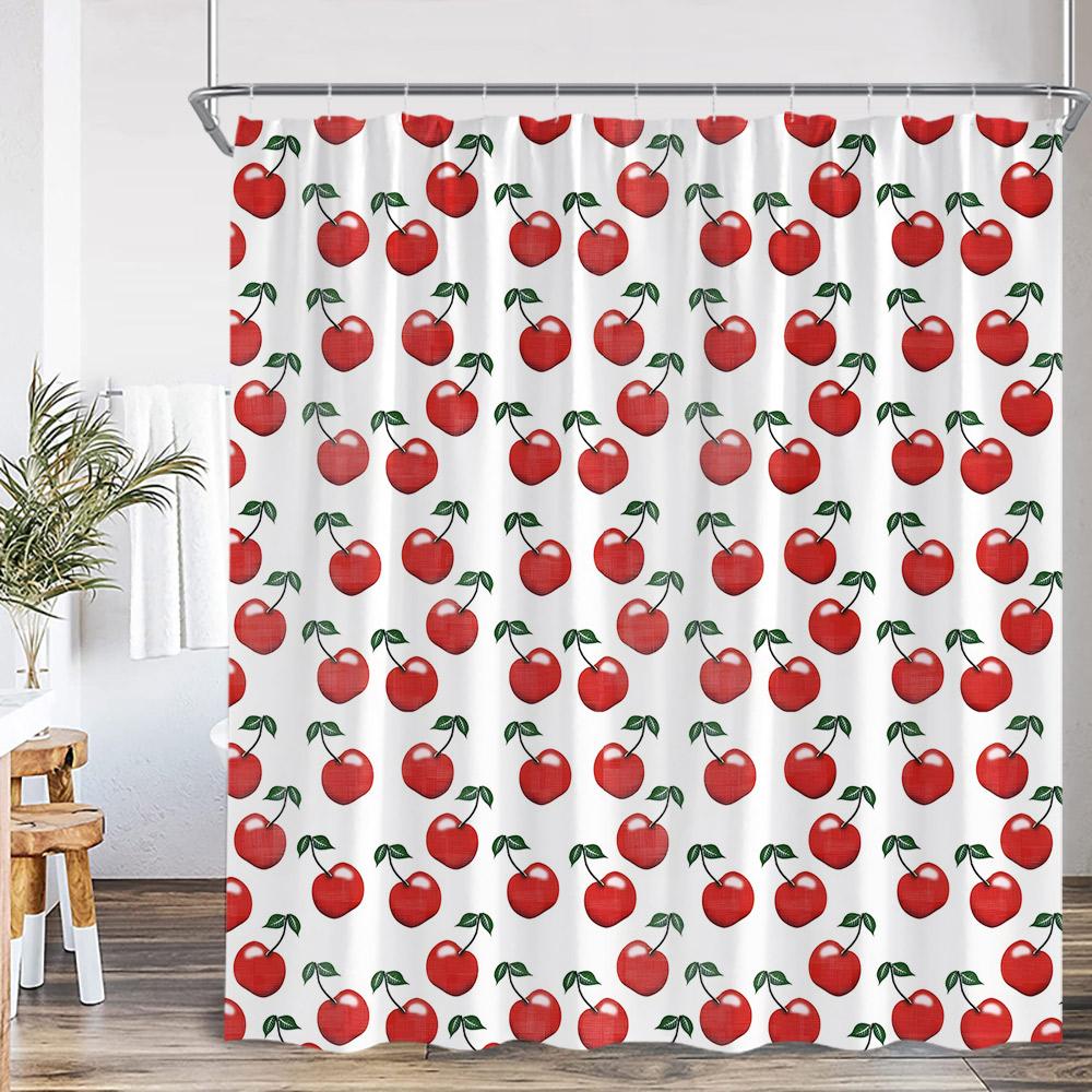 Fruit Shower Curtain Strawberry Cherry Peach Watermelon Summer Pink Bath Curtain Girl Woman Polyester Bathtub Decor Screen Cloth