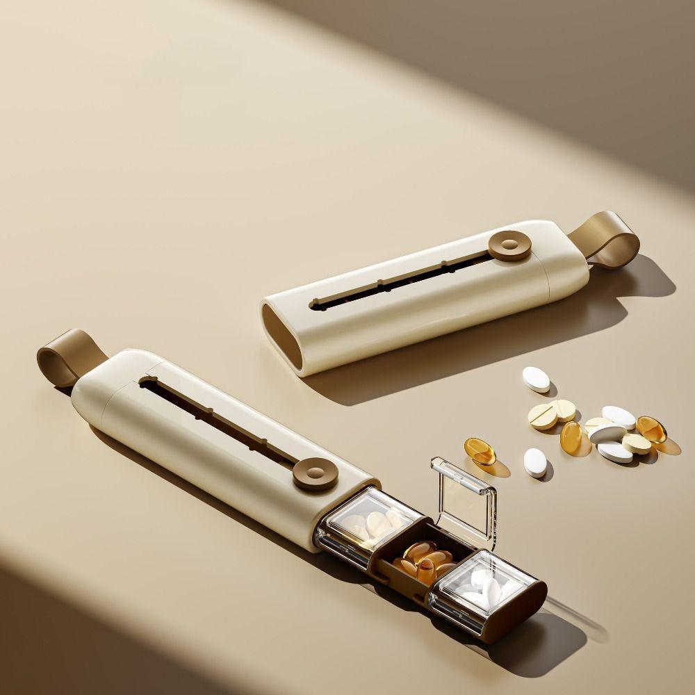Practical Plastic Divided Pill Box Push Pull Style with Lid Pill Dispenser 3 Grids Medicine Case Daily