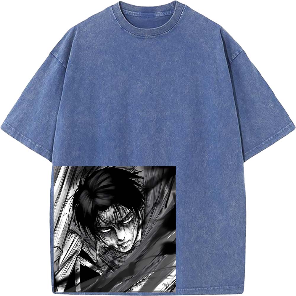 Levi Ackerman Cool Clothing Attack On Titan Manga T Shirt Men Oversized Cotton T-shirts Retro Washed Tee Harajuku Male Tshirt