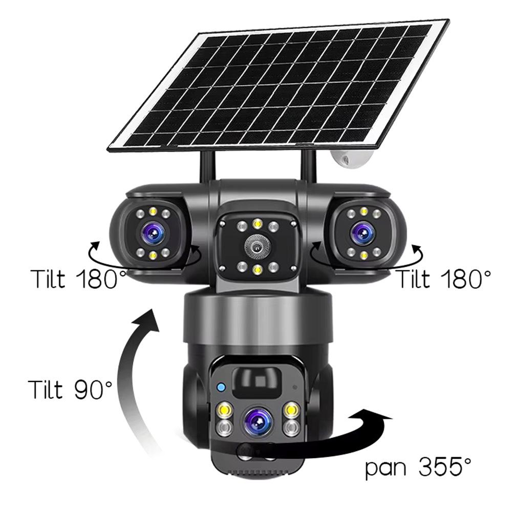 Echte 360° kabellose Solar-Überwachungskamera mit Dreifachobjektiv & 4G mobilem Fernzugriff