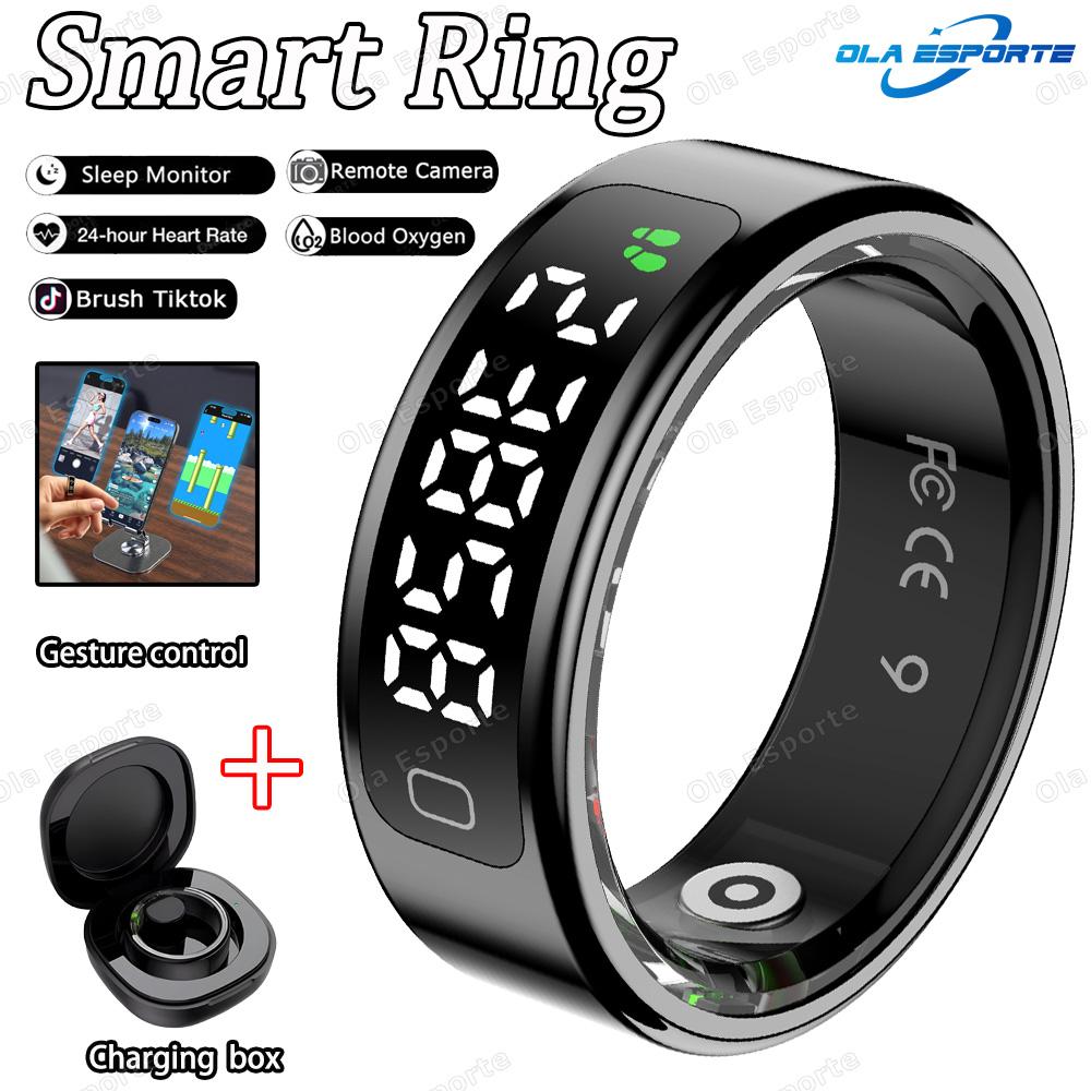 Anello Intelligente R11 con Schermo Display e Touch, Contatore Tasbih Zikr, Con Scatola di Ricarica, Gestore della Salute, Impermeabile 5ATM Per Android