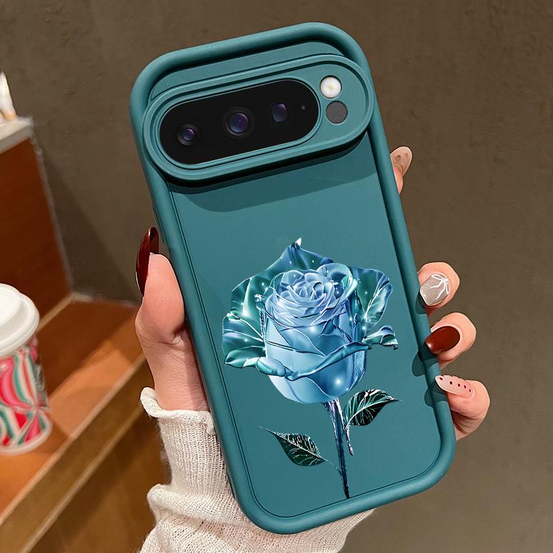 Crystal Rose Flower Print TPU Shockproof Case For Google Pixel 9 Pro XL 8 Pro 8A Lens Protection Matte Soft Phone Cover