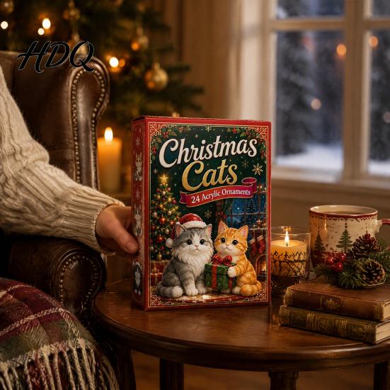 Holiday Countdown Ornament Set Christmas Cat Dachshund Advent Calendar 24-Day Acrylic for Tree Hanging Supplies Decoration Cute Cat/Dachshund