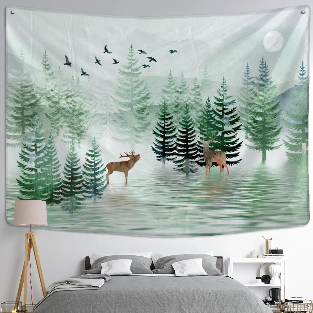 Cute Fawn Tapestry Christmas Reindeer Wall Hanging Bohemian Bedspread Blanket Dorm Home Decor mantas mandalas