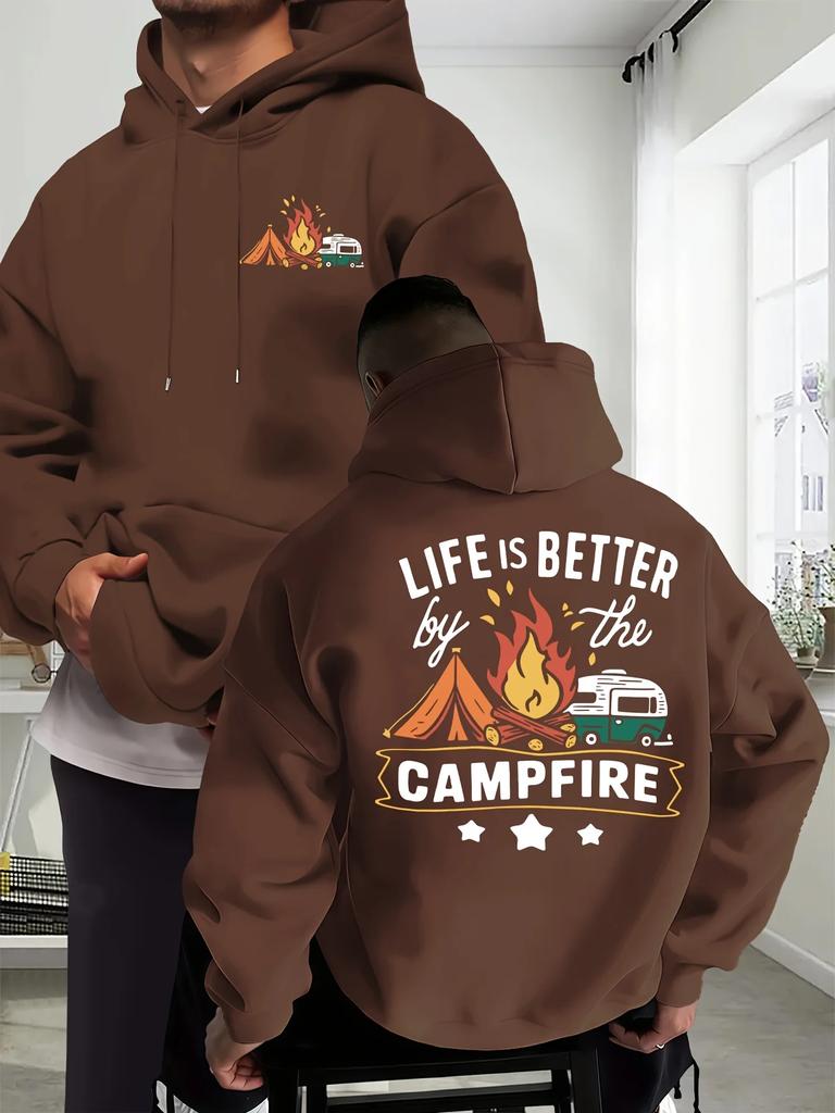 Men Life Is Better By The Campfire Hoodie Oversized Graphic Pullover Camping Outdoor Streetwear Sweatshirt Autumn Winter