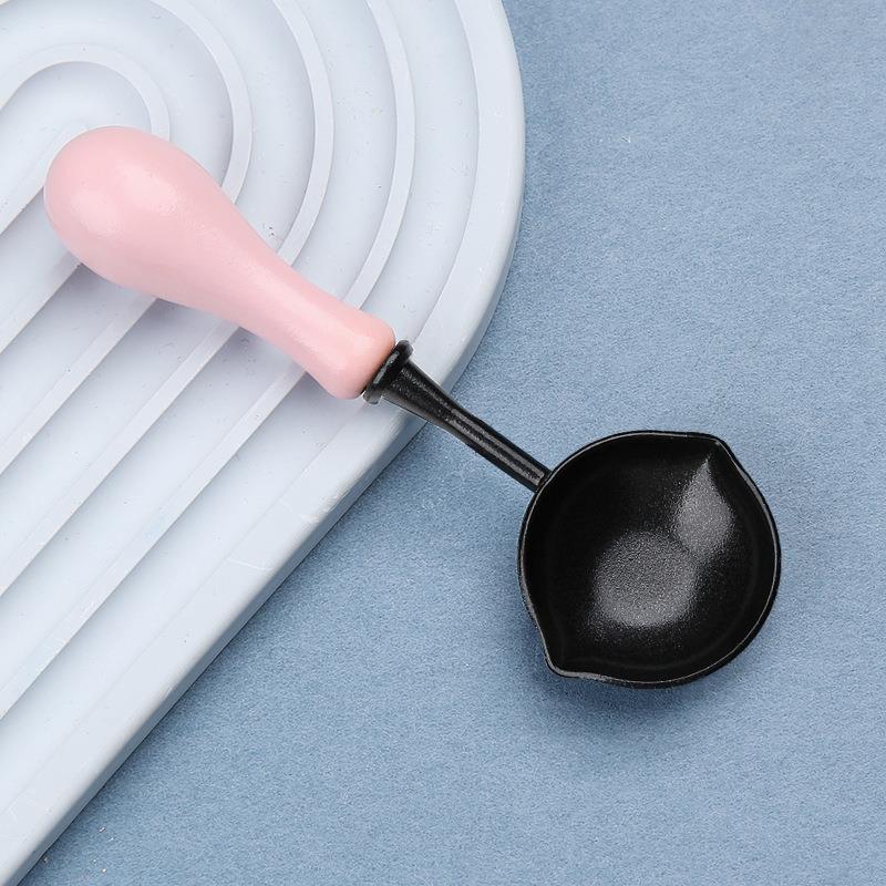 Sealing Wax Non-Stick Spoon Anti-Hot Wood Handle Retro Wax Stamping Spoons Fire Paint Melting Firing Stamp Metal Tool