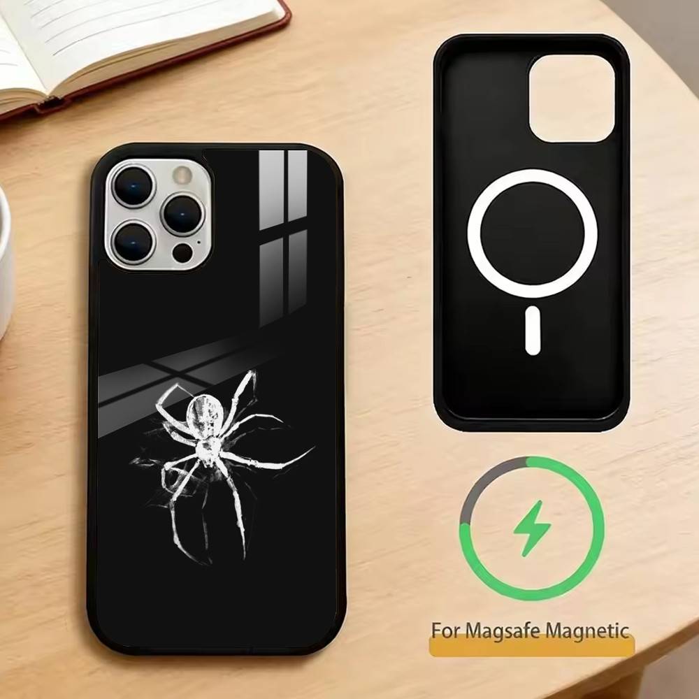 

Grey white spider Phone Case For iPhone17,16,15,14,13,12,11 Plus,Pro Magnetic For Magsafe Wireless Charging iPhone16