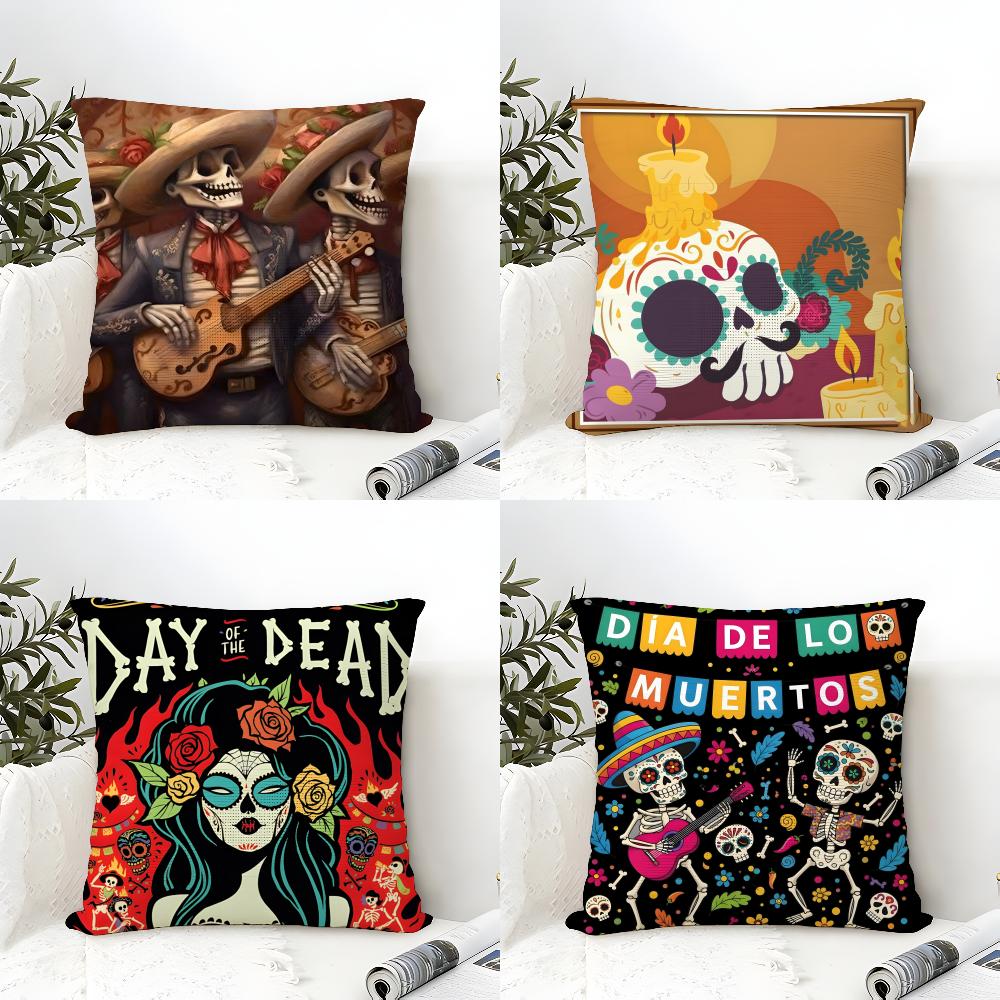 Festival D-Dia De Muertos 1 Pillow Case Linen Cushion Covers For Decorative Sofa Home Pillows Case Car Chair Pillows Cases