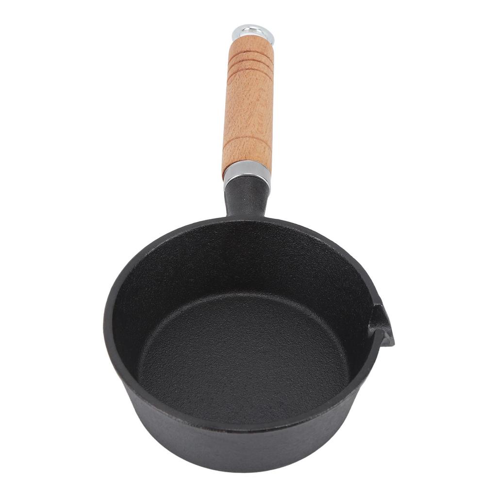 Egg Frying Pan Cast Iron Wood Handle Pre Seasoned Skillet for Indoor Outdoor Cooking
