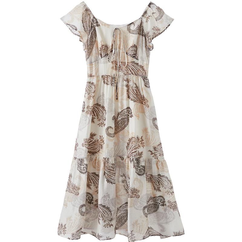 

Betu Women s Elegant Vacation Print Flutter Sleeve Dress M