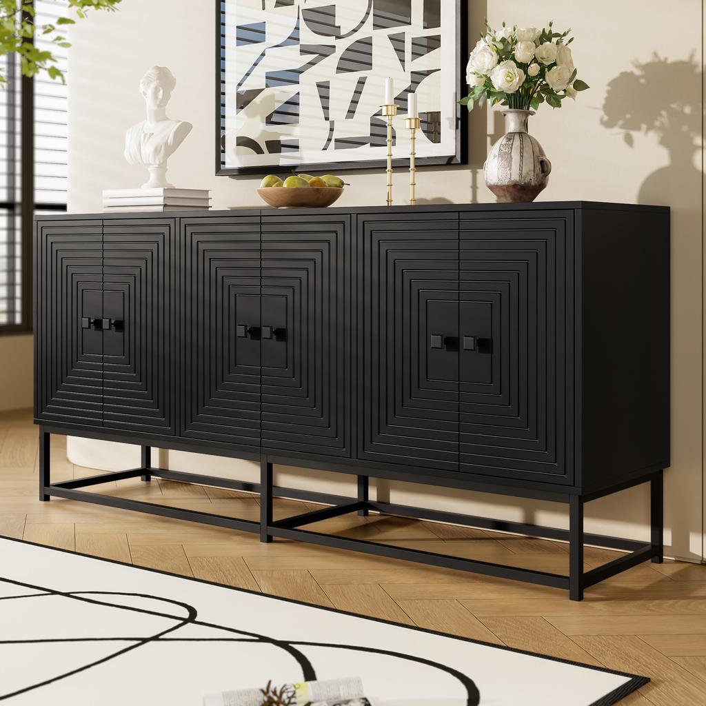 Modernes Schwarzes Sideboard mit 3 Doppeltüren, Großem Stauraum und Matter Oberfläche – Stilvolles Sideboard für Wohnzimmer, Esszimmer & Büro
