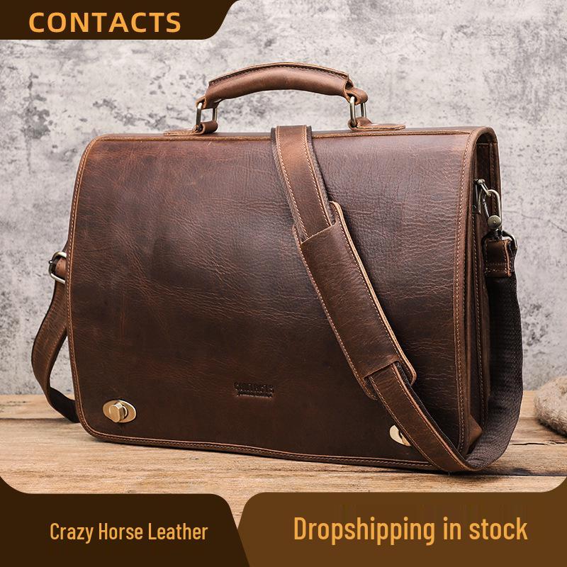 Black Angel Genuine Leather Men's 14-inch Laptop Business Briefcase