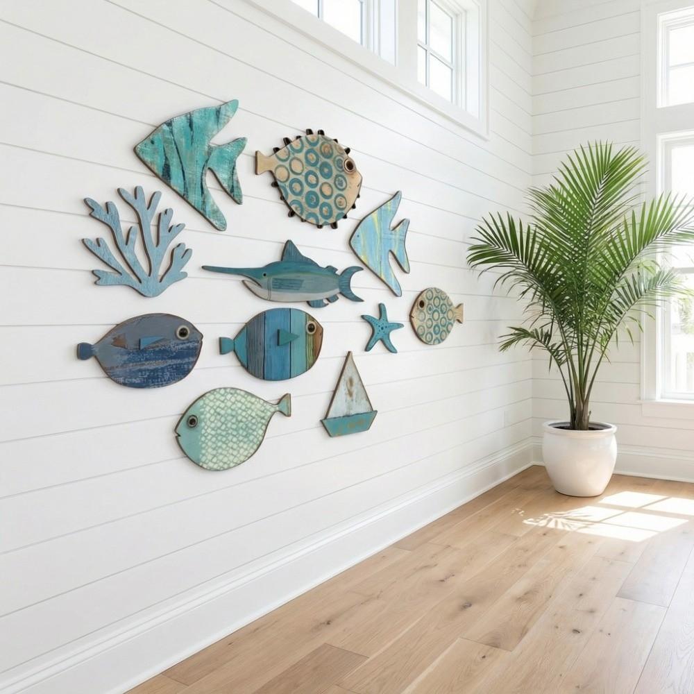10 Pezzi Decorazione Animale Marino Retrò Arte da Parete Decorazione Murale Pesce Piatto Decorativo Pesce Vintage Hawaiano