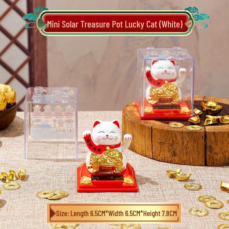 JINGRUIXIANG Mini Solar Waving Lucky Cat Car Ornament (2-Pack)