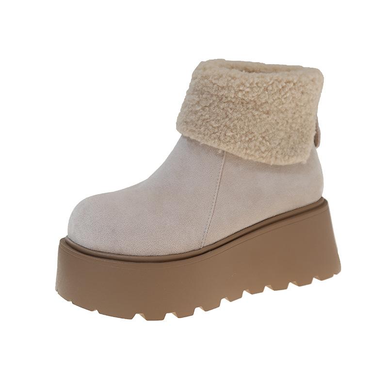 Frosted Lapel Two Wear Fluffy Snow Cotton Boots 2025 Winter New Thick-soled Muffin Small High-heeled Short Boots Women