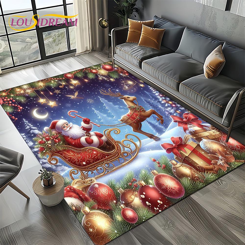 2025 Merry Christmas Tree Santa Claus,New Year Fairy Tale Gift Carpet Rug for Home Bedroom Sofa Doormat Decor,Non-slip Floor Mat