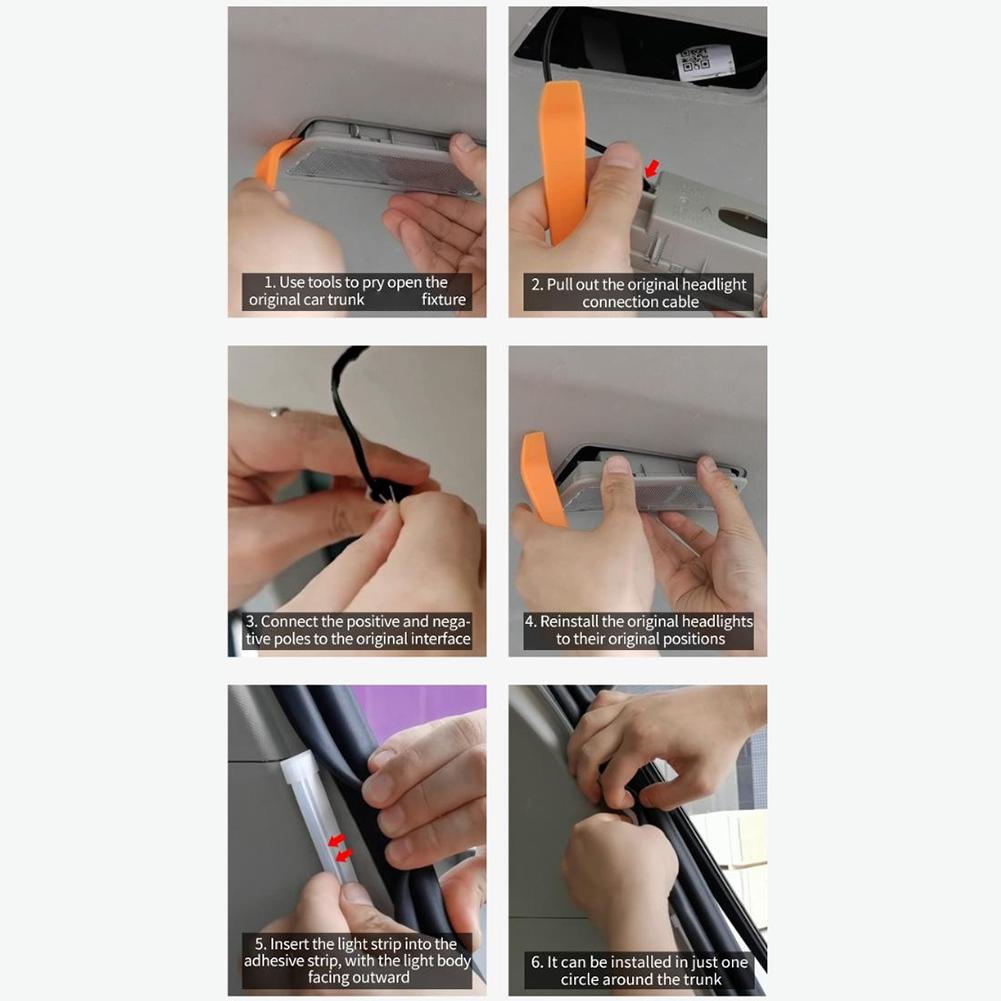 12V Dynamic Flowing Car Trunk LED Strip High-Brightnes Wiring Automatic Sensing Tailgate Light Strip Tool-Free Installation Tool