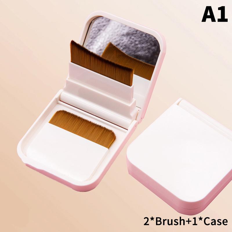 2Pcs Ultra-thin Compact Foundation Brush With Mirror Box Easy To Carry Flat-head Makeup Brush No Trace Replaceable Makeup Tools