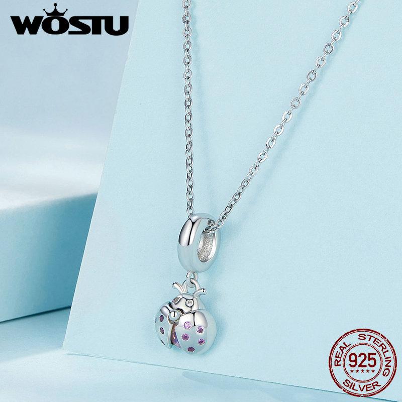 WOSTU 925 de argint Sterling Lucky Buburuza Charms Pandantiv pentru femei Fete Brățară și brățar Bijuterii DIY
