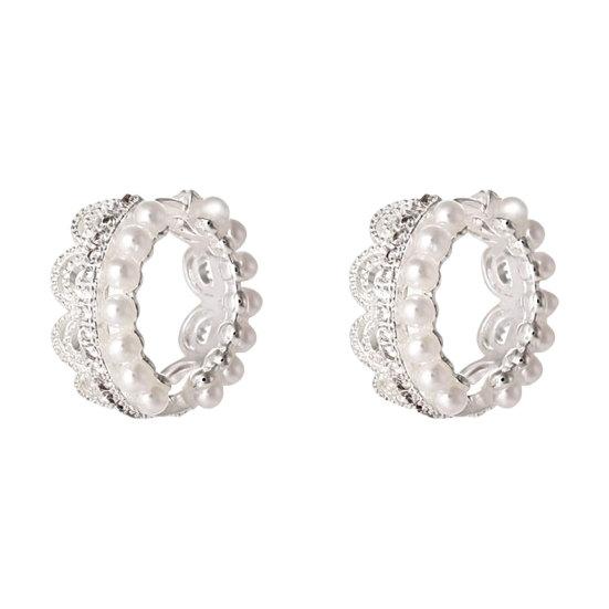 1 Pair Silver Lace Faux Pearl Hoop Earrings Minimalist Small Huggie Hoop Earrings
