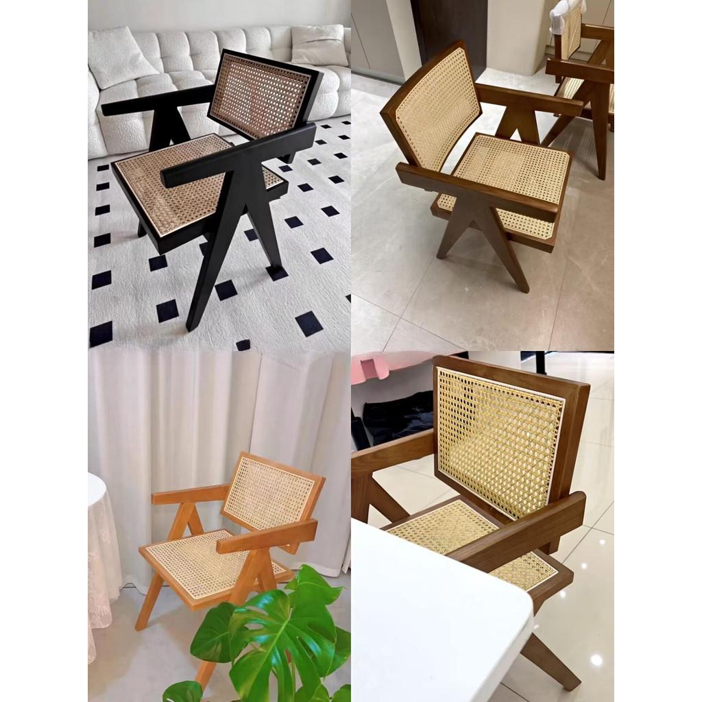 Mid-Century Rattan Stühle Wohnzimmer & Küche Holzstuhl mit handgewebtem Rattan-Rückenlehne Heim-Freizeitstuhl