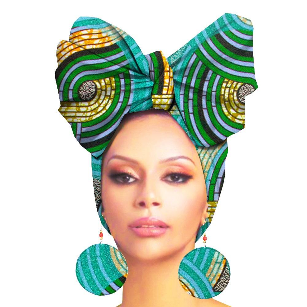 

Африканский принт Повязка на голову Шарф Женский и подходящие серьги-капли Вощеный хлопок Головные платки Бандана Набор повязок на голову Аксессуары для волос One Size