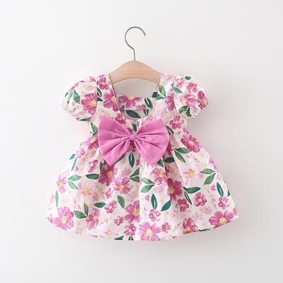 2024 Estate nuovo fiocco posteriore foglia fiore abito a maniche corte gonna a fiori da ragazza in edizione coreana