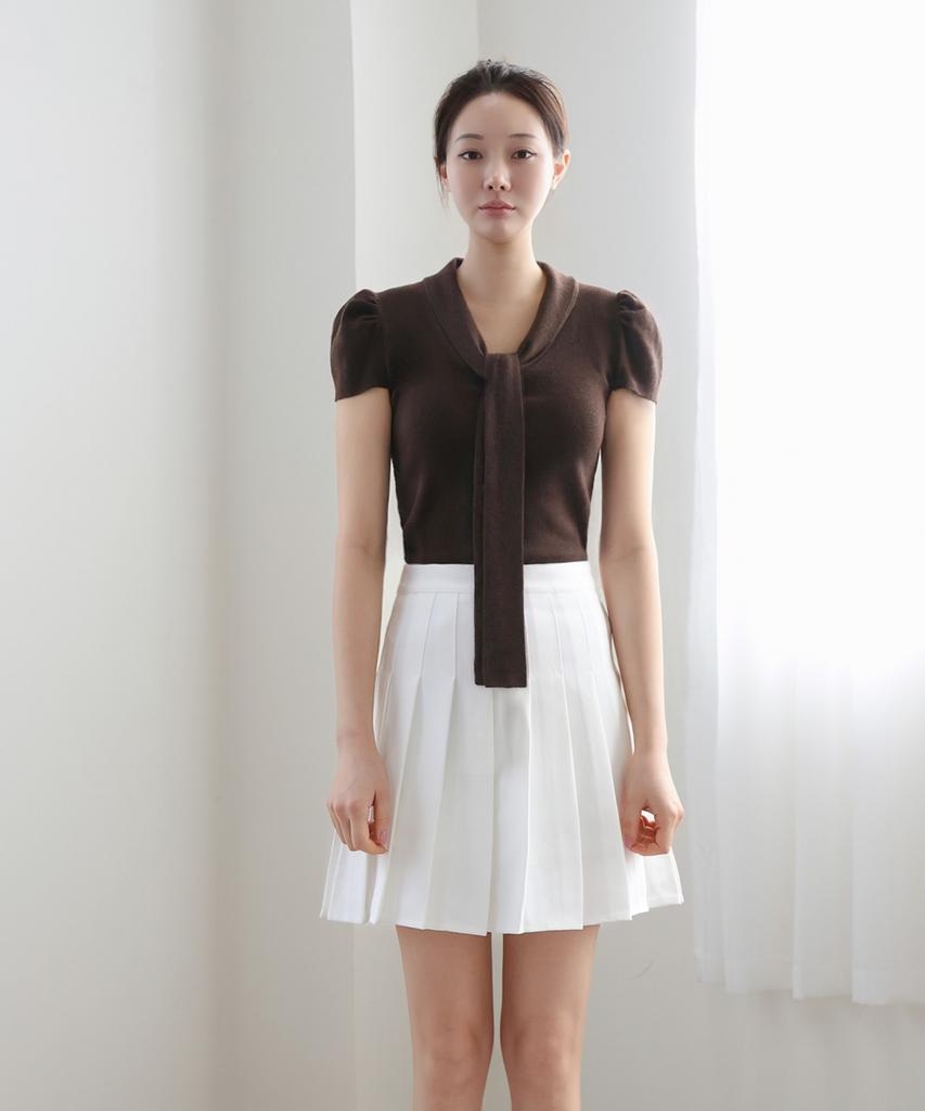 Keulleiseu Tie Point Short Sleeve Knit_Brown