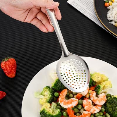 2-teiliges Schlitzlöffel-Set mit langem Griff, Servierlöffel aus Edelstahl, 10-Zoll-Massivlöffel und Schlitzlöffel, rostfrei, für die Küche und das Buffet