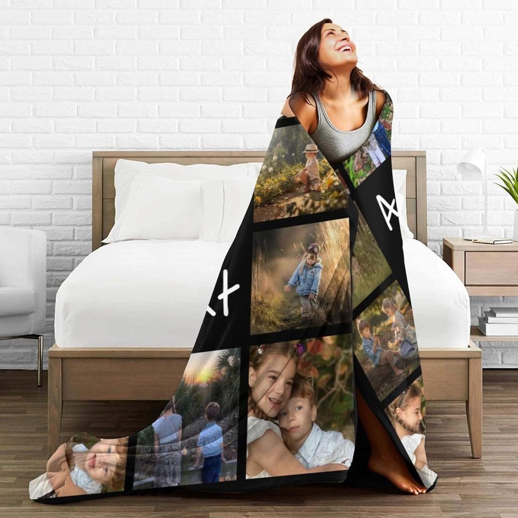 Custom Blanket Personalized Blanket with Photos Text Customized Picture Blanket for Adult Dad, Mom, Kids, Dogs, Friends, Birthday Christmas Halloween