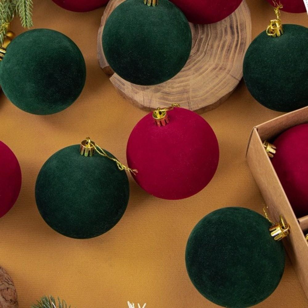 12pcs 6cm Christmas Ball Ornaments Vintage Style Gold Hanging Caps Flocked Christmas Hanging Ball Round Shape