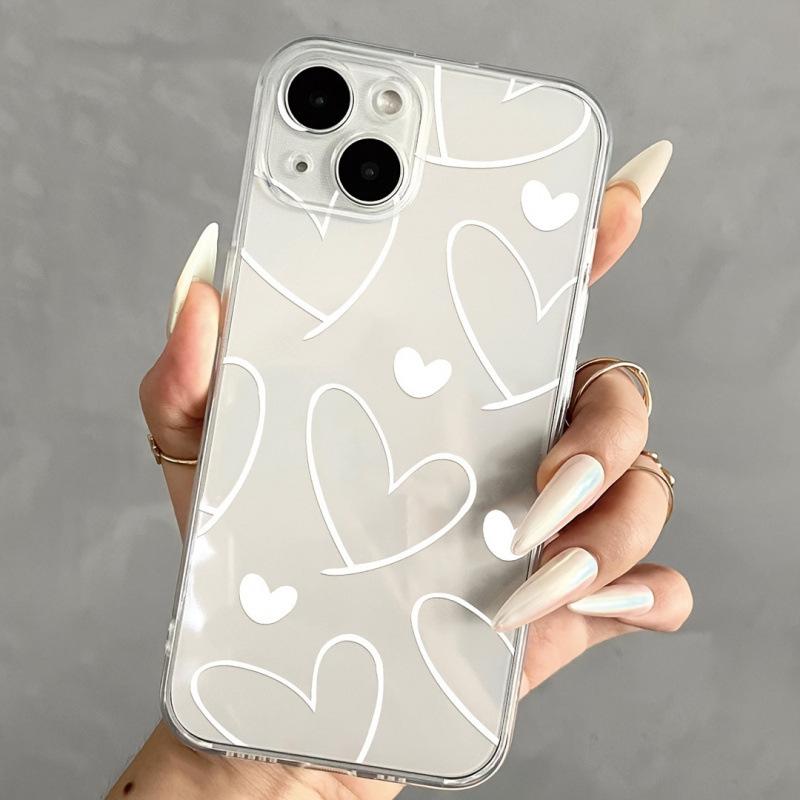 White Heart Transparent Phone Case for iPhone 12-16E/11 Soft Cover