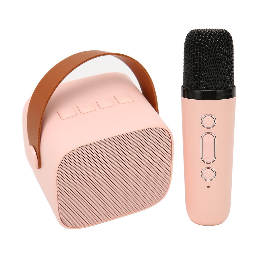 Bluetooth Speaker Microphone Set HD Stereo Rechargeable Retro Portable Karaoke Machine for Kids Adults Party Pink