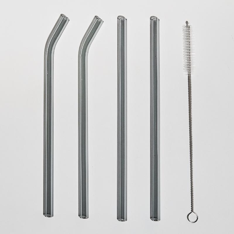 4pc Reusable Glass Straws Water Cup Straw Cup Colorful Heat Resistant Glass Straw with Cleaning Brush Drinking Milk Tea