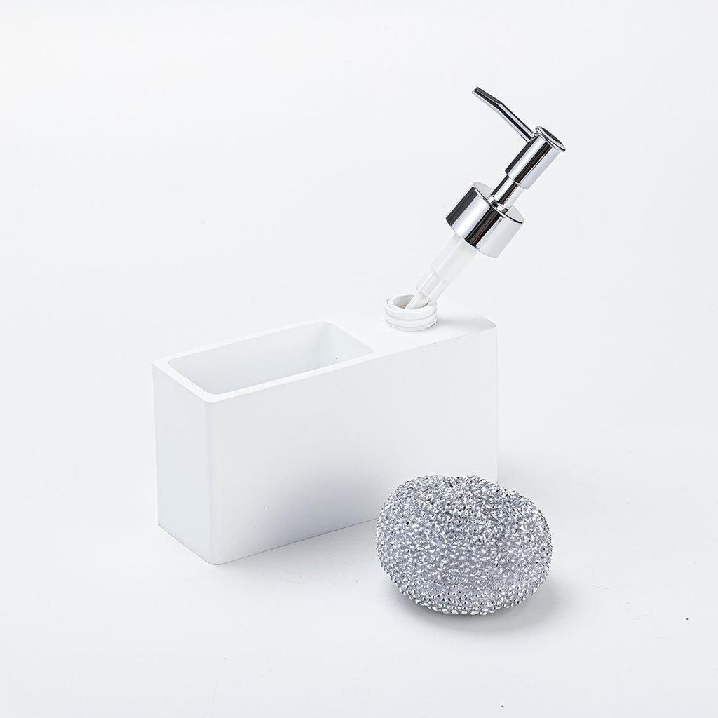 Dispenser Bianco in Resina per Sapone da Cucina e Igienizzante Mani con Porta Spugna